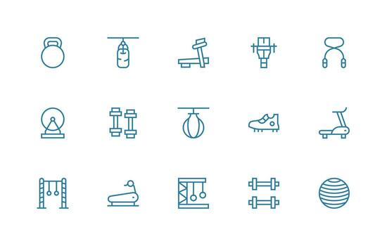 Exercise Equipment featuring 15 Icons in Regular Line Design Multi-Style Icon Collection vector