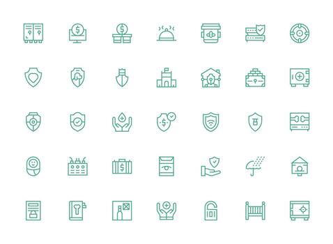 Safe Visual Pack containing 35 Regular Clean Line Icons Customizable Icon Series for Mobile Screens vector
