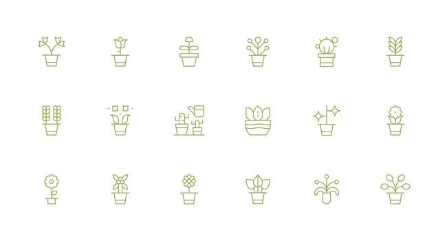 Minimal Line Style Houseplant Icons with 18 Vectors Multi-Style Icons for Creative Projects
