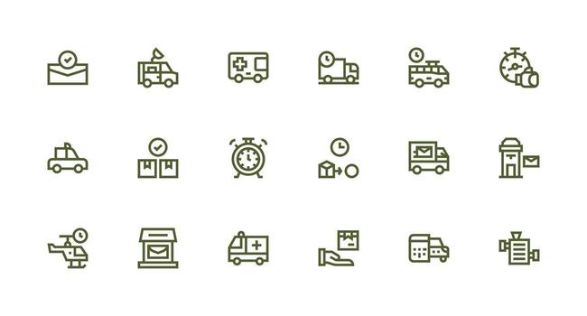 Dispatch Icon Set with 18 Strong Stroke Line Graphics Core Icon Collection for Daily Tasks vector