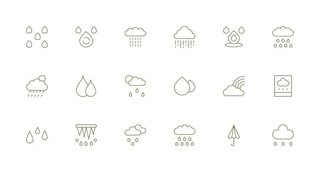 Drizzle featuring 18 Icons in Minimal Line Design UI and UX Focused Icon Collection vector