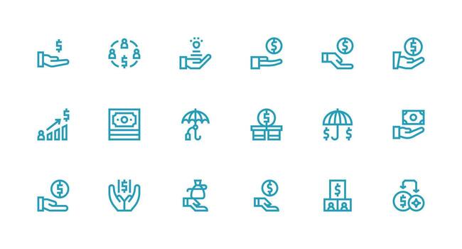 18 Strong Stroke Line Icons for Compensation Graphics Multi-Purpose Icon Set vector