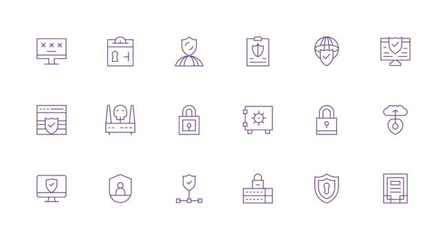 18 mínimo línea estilo íconos desde digital seguridad colección flexible icono sistema para web interfaces vector