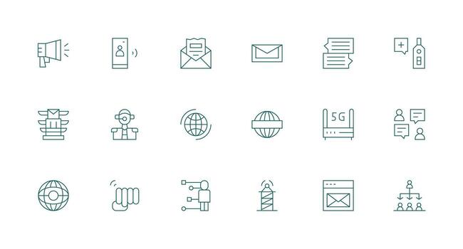 comunicación incluso 18 mínimo línea ilustraciones esencial íconos para rápido ui edificio vector