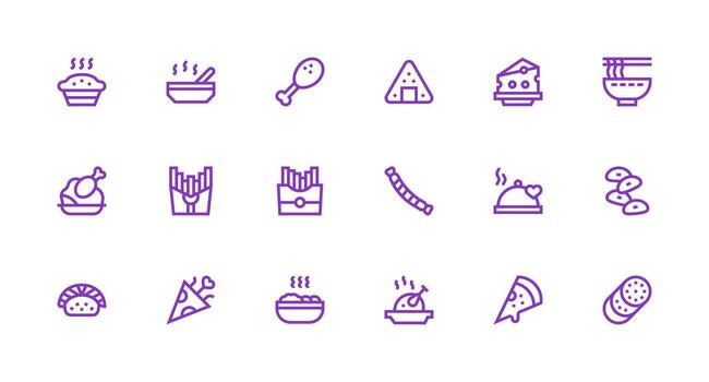 Strong Stroke Line Style Comfort Food Icons with 18 Vectors Flexible Icon System for Web Interfaces