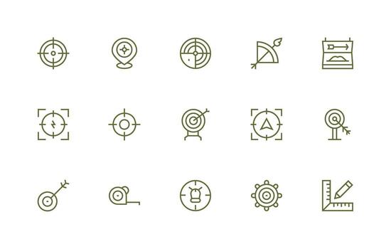exactitud icono conjunto con 15 regular línea gráficos flexible icono sistema para web interfaces vector