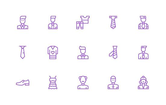 15 íconos para Ropa formal en regular línea formato bien estructurado íconos para creativo utilizar vector
