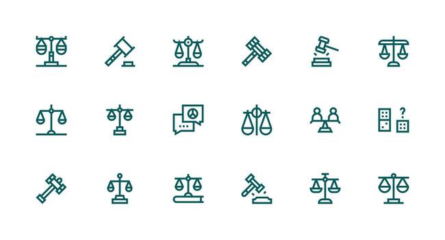 Dispute Design Icons featuring 18 in Strong Stroke Line Style Icon Set for Projects vector