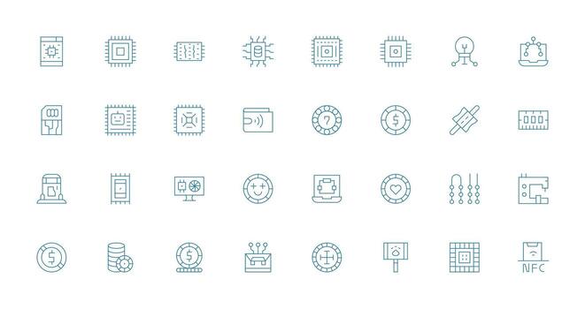 32 Chip Icons in Thin Line Aesthetic Neatly Designed Icons for Web Platforms vector