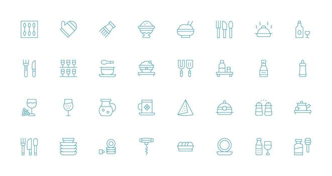 Tableware Icon Set with 32 Thin Line Graphics Light Icon Series vector