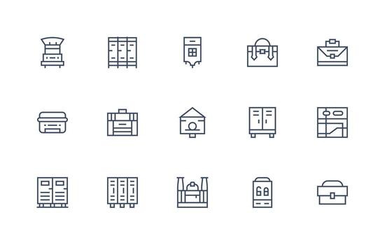 Locker including 15 Regular Line Illustrations Scalable Icon Pack vector