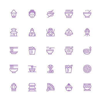 Asian Design Icons featuring 25 in Medium Stroke Outline Style Clean Icon Set Icon Pack for UI Projects vector
