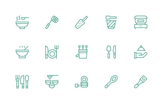 Dishware Set with 15 Regular Line Icons Well-Structured Icons for Creative Use vector