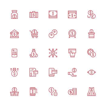 25 Medium Stroke Outline Icons for Cash Graphics Scalable Icons for Cross-Platform Interfaces vector