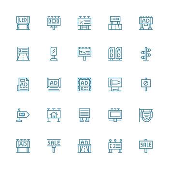 Billboard featuring 25 Icons in Medium Stroke Outline Design Simple Icons for Interface and Wireframes vector