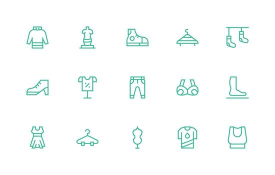 15 íconos para vestir en regular línea formato digital icono colección vector