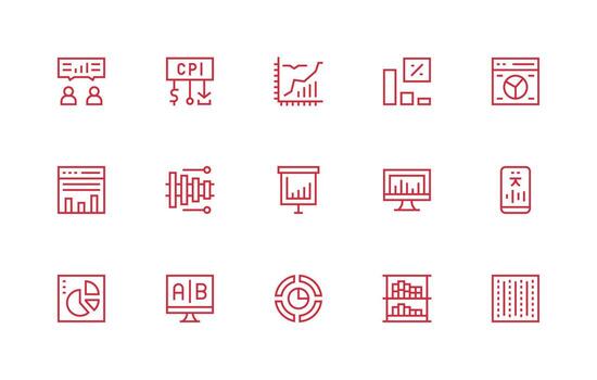 datos visualización conjunto con 15 regular línea íconos núcleo icono colección para diario Tareas vector