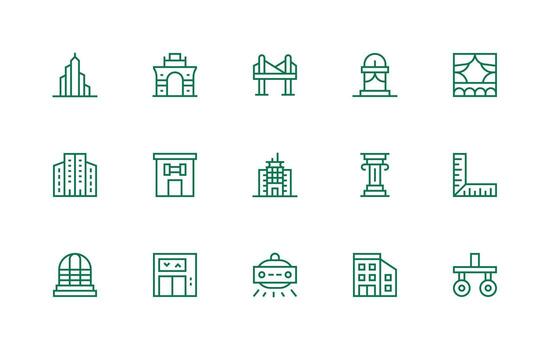 15 Regular Line Style Icons from Architecture Collection Complete Icon Set for Mobile Apps vector