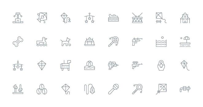 32 Delgado línea íconos para juguete gráficos simplificado icono paquete para visual herramientas vector