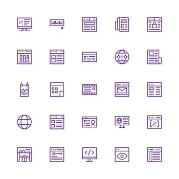Web Page Icon Collection with 25 Medium Stroke Outline Designs Scalable Icons for Cross-Platform Interfaces vector
