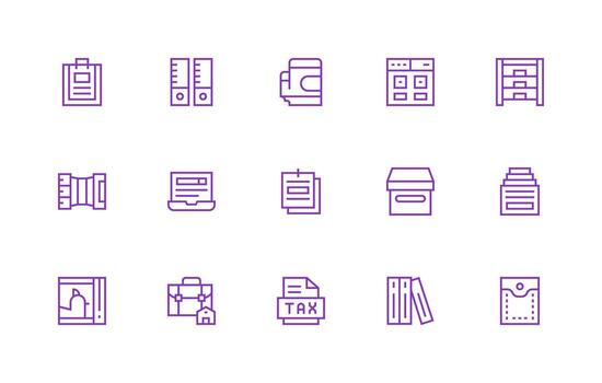 15 Filing Icons in Regular Line Aesthetic Icon Set for Projects vector
