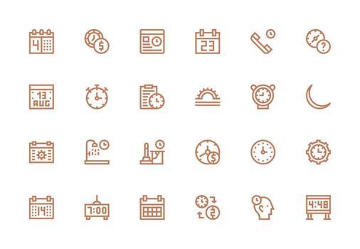 Time Set with 24 Thick Line Line Icons Core Icon Collection for Daily Tasks vector