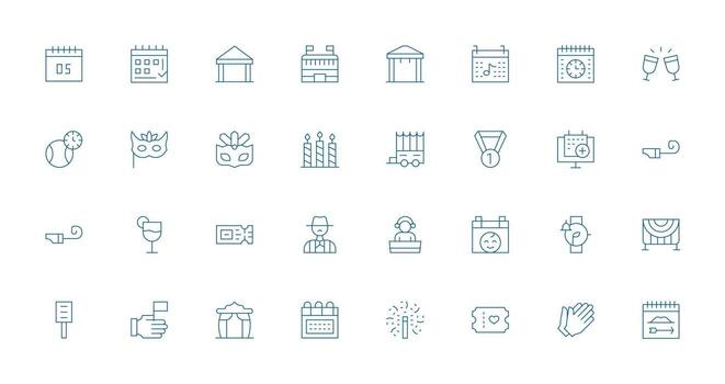 32 Thin Line Designs for Event Icons Simple Icons for Interface and Wireframes vector