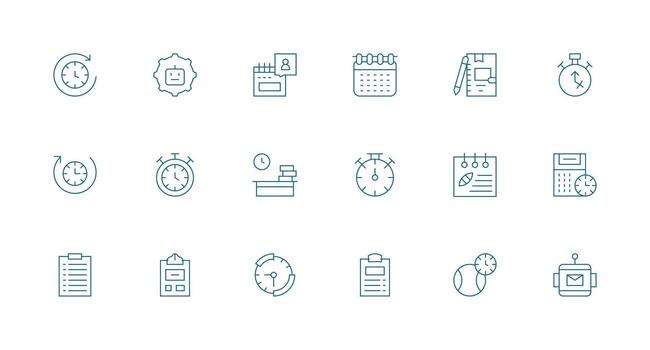 18 íconos para tarea administración en mínimo línea formato completar icono haz para web diseño vector