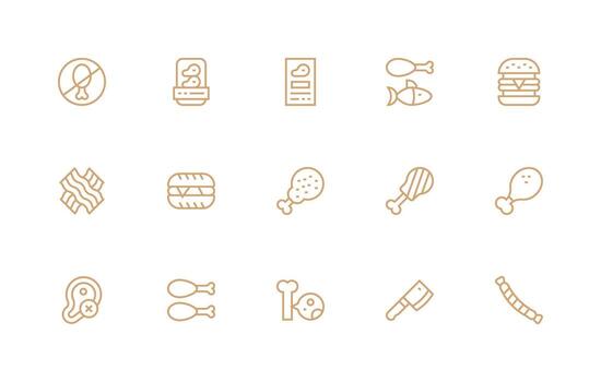Meat Icon Set with 15 Regular Line Graphics Essential Icon Collection vector