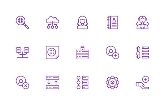 Database Icon Collection with 15 Regular Line Designs Neatly Designed Icons for Web Platforms vector