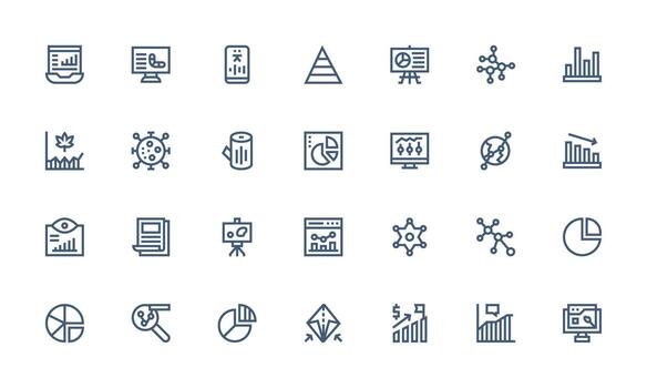 grafico presentando 28 íconos en negrita línea diseño escalable íconos para multiplataforma interfaces vector