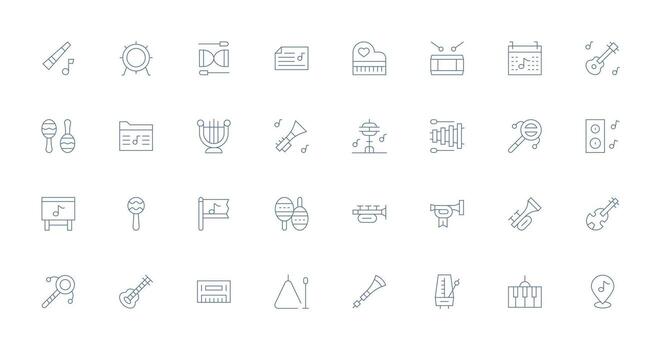 Musical Visual Pack containing 32 Thin Line Icons Minimal Icon Set for Interface Projects vector