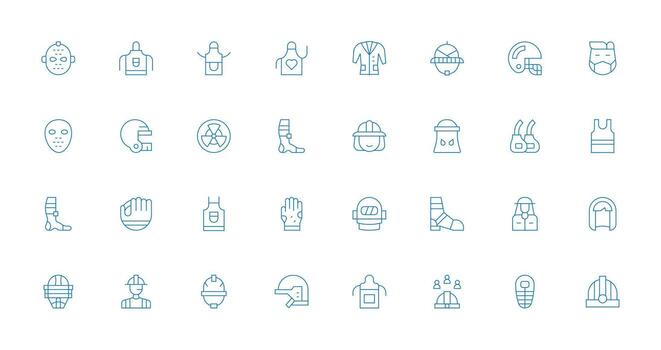 Protective Gear including 32 Thin Line Illustrations Flexible Icon System for Web Interfaces vector
