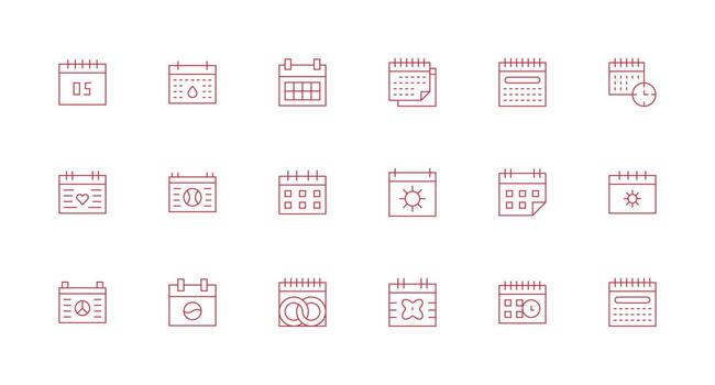 18 mínimo línea íconos para fecha gráficos escalable íconos para multiplataforma interfaces vector