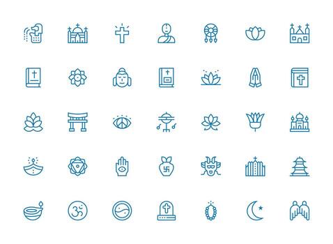 Spiritual Icon Set with 35 Regular Clean Line Graphics Core Icon Collection for Daily Tasks vector