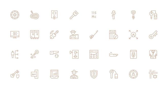 llave icono colección con 32 Delgado línea diseños agudo íconos para presentaciones vector