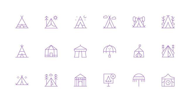 Tent Icon Set with 18 Minimal Line Graphics Digital Product Icons for Fast Delivery vector
