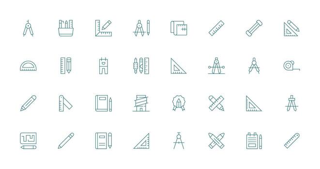 Drafting Icon Collection with 32 Thin Line Designs Organized Icon Pack for Quick Access vector