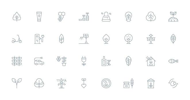 Sustainable Design Icons featuring 32 in Thin Line Style Essential Icons for Rapid UI Building vector
