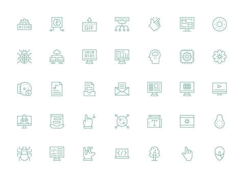 35 íconos para software en ligero línea formato icono colección conjunto vector
