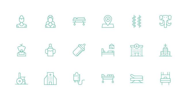 Nursing Visual Pack containing 18 Minimal Line Icons Icons Built for Visual Consistency Pack vector