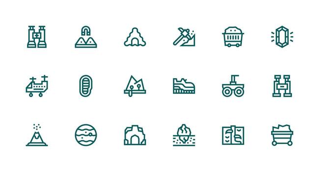 Geology Visual Pack containing 18 Strong Stroke Line Icons Interface Icon Collection for Daily Projects vector
