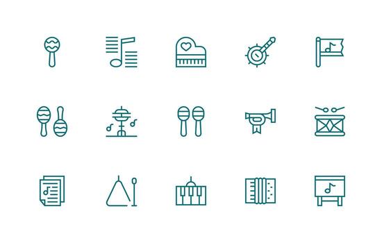Musical Design Icons featuring 15 in Regular Line Style Icon Set for Web vector