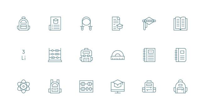 Minimal Line Style School Icons with 18 Vectors Full Icon Library for UI Designers