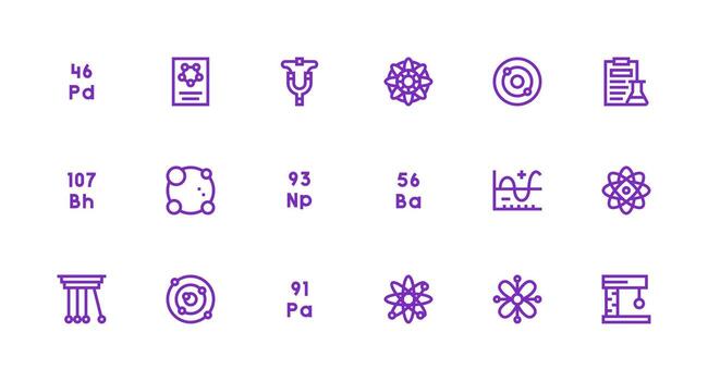 Physics Design Icons featuring 18 in Strong Stroke Line Style Customizable Icon Series for Mobile Screens vector