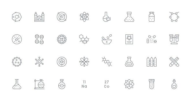 32 Icons for Compound in Thin Line Format Fully Editable Icon Set for Web vector