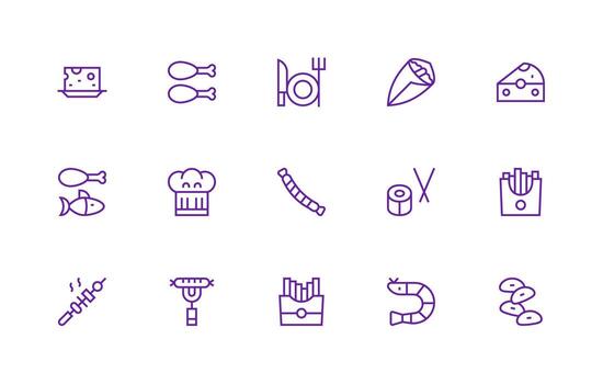 Appetizer Icon Set with 15 Regular Line Graphics Interface Icon Collection vector