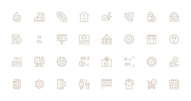 oferta icono conjunto con 32 Delgado línea gráficos escalable icono paquete vector