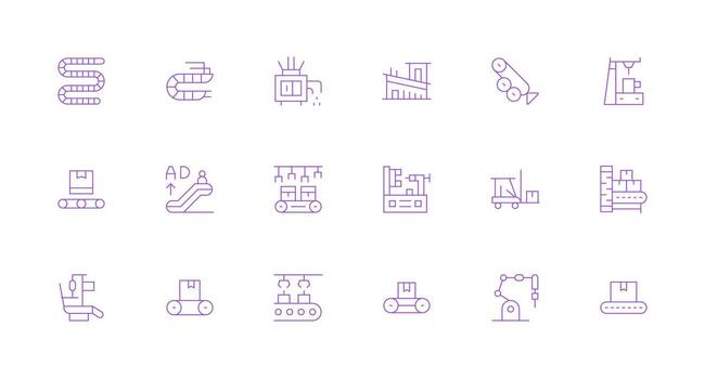 Conveyor Icon Set with 18 Minimal Line Graphics General Use Icon Pack vector
