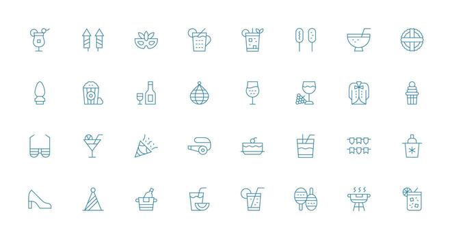 32 íconos para fiesta en Delgado línea formato multi-estilo íconos para creativo proyectos vector